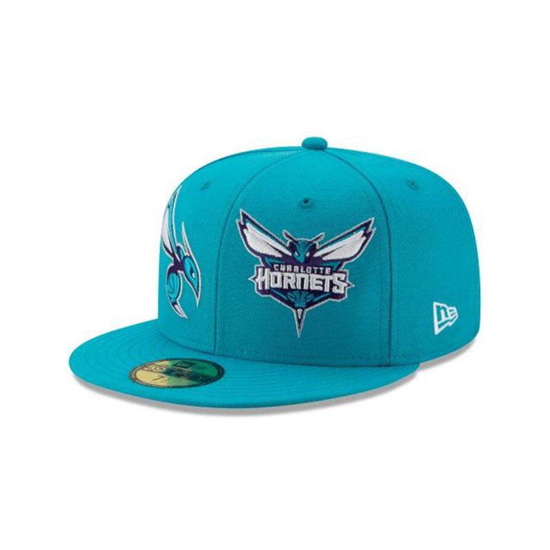 NBA Charlotte Hornets Double Hit 59Fifty Fitted (SQX5396) - Blue New Era Caps